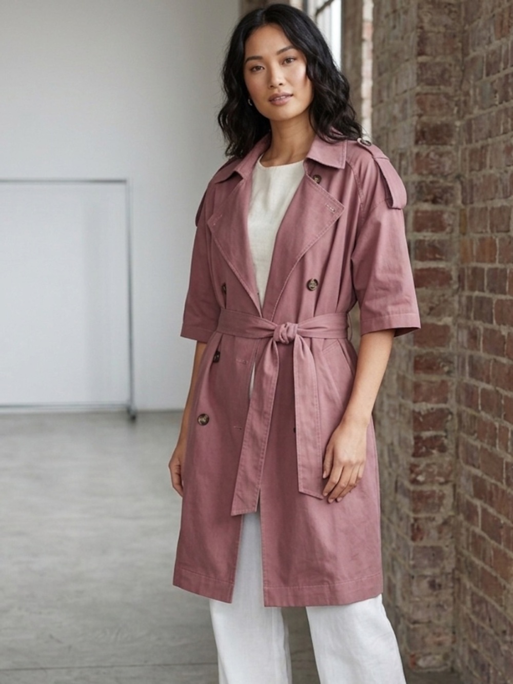 dRA Los Angeles Mauve Pink Lightweight Trench Coat Belted Anthropologie XS